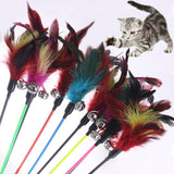 1PCS Feather Black Coloured Pole Random Color Natural With Small Bell Cat Toys Like Birds Hot Sale Make A Cat Stick