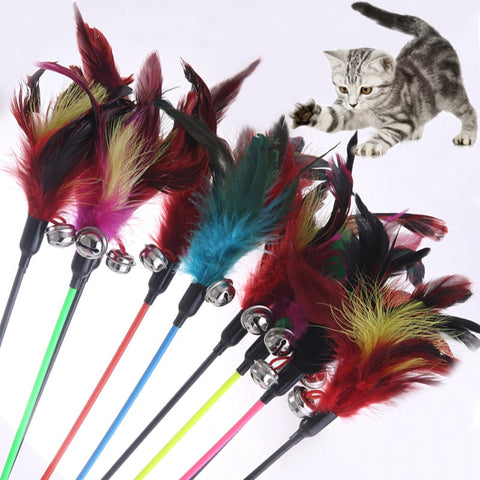 1PCS Feather Black Coloured Pole Random Color Natural With Small Bell Cat Toys Like Birds Hot Sale Make A Cat Stick