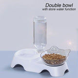 Single/Double 15 Degrees Incline Oblique Cat Ears Cat Bowl Drinking Eating Feeder Adjustable Removable Pet Food Holder Clear