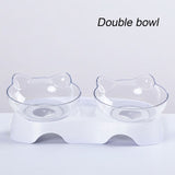 Single/Double 15 Degrees Incline Oblique Cat Ears Cat Bowl Drinking Eating Feeder Adjustable Removable Pet Food Holder Clear
