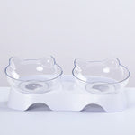 SMARTPET 15 Degree Adjustable Cat Basin Food Bowl Protection Cervical Vertebra Oblique Kitten Eating Double Bowl with Cat Ears